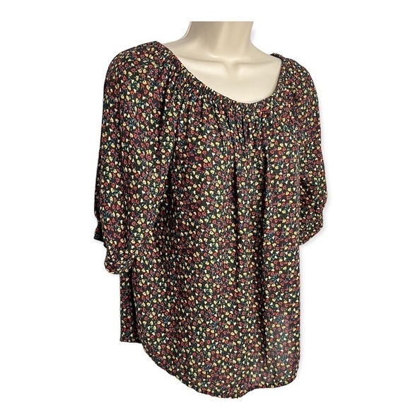 Gap Floral Short Sleeve Round Stretch Neck Blouse Women's Size XS - Picture 2 of 9